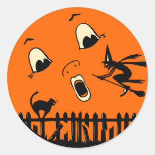 ヴィンテージのハロウィンの魔法使いおよび月 ラウンドシール