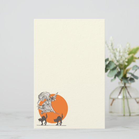 ヴィンテージのハロウィンの魔法使いおよび猫の文房具 便箋 (スタンド正面)