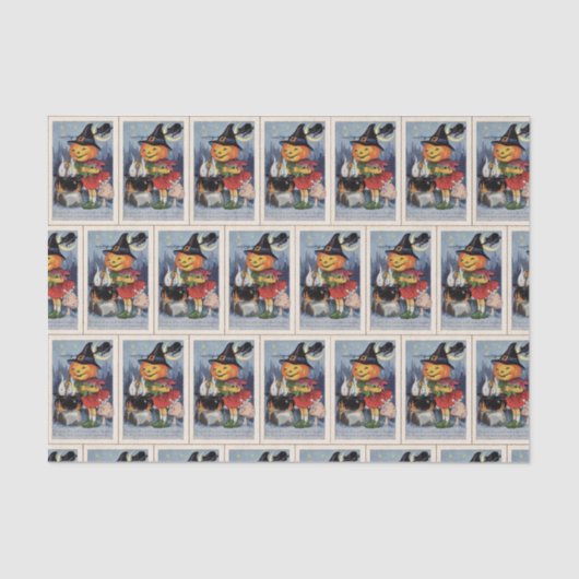 ヴィンテージのハロウィンの魔法使いのカボチャパーティーのティッシュ 薄葉紙 (正面)