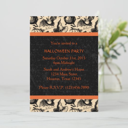 ヴィンテージのハロウィンの魔法使いのパーティの招待状 招待状 (スタンド正面)