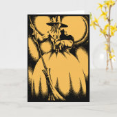 ヴィンテージのハロウィンの魔法使いの挨拶状 カード (黄色い花)