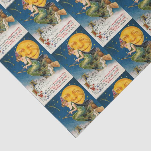 ヴィンテージのハロウィンの魔法使いの月によってタイルを張られるパーティーのティッシュ 薄葉紙 (詳細)