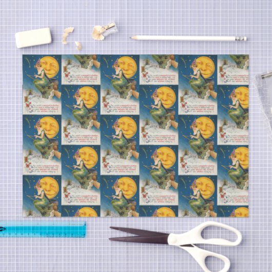 ヴィンテージのハロウィンの魔法使いの月によってタイルを張られるパーティーのティッシュ 薄葉紙 (クラフト)