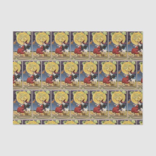 ヴィンテージのハロウィンの魔法使いの月のパーティーのティッシュ 薄葉紙 (正面)