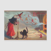 ヴィンテージのハロウィンの魔法使いの黒猫のパーティーのティッシュ 薄葉紙 (正面)
