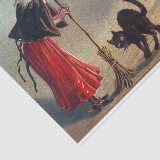 ヴィンテージのハロウィンの魔法使いの黒猫のパーティーのティッシュ 薄葉紙 (詳細)