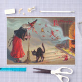 ヴィンテージのハロウィンの魔法使いの黒猫のパーティーのティッシュ 薄葉紙 (クラフト)