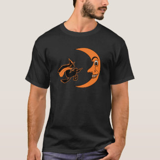ヴィンテージのハロウィンの魔法使い及び月 Tシャツ