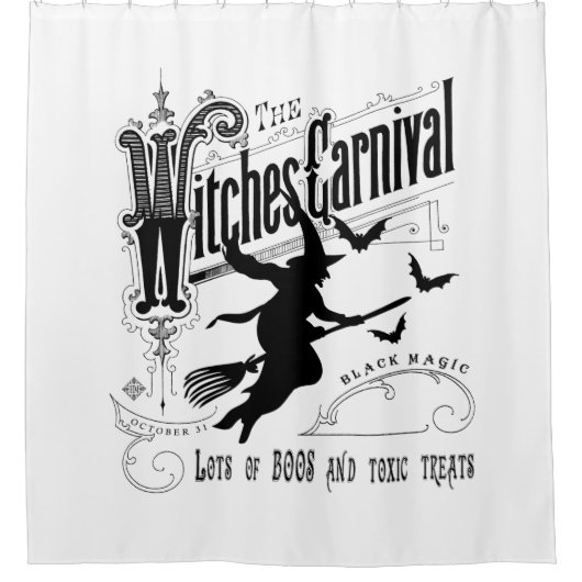 ヴィンテージのハロウィンの魔法使い シャワーカーテン (正面)