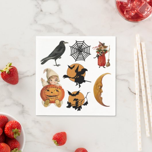 ヴィンテージのハロウィンの魔法使い スタンダードカクテルナプキン (インサイチュ)