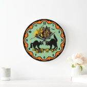 ヴィンテージのハロウィンの黒猫およびお化け屋敷 ラージ壁時計 (ホーム)