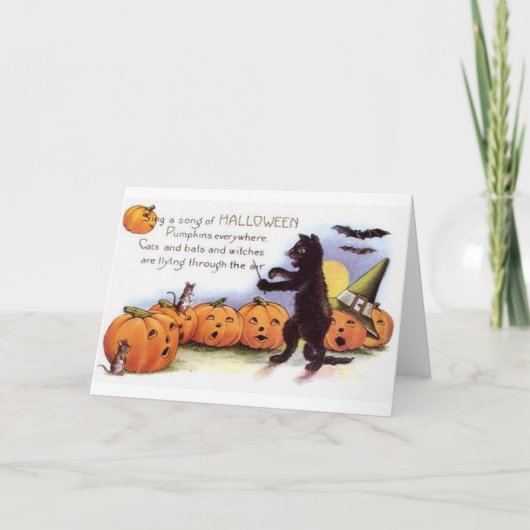 ヴィンテージのハロウィンの黒猫のオーケストラカード カード (正面)