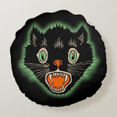 ヴィンテージのハロウィンの黒猫のデザインの枕 ラウンドクッション (裏面)