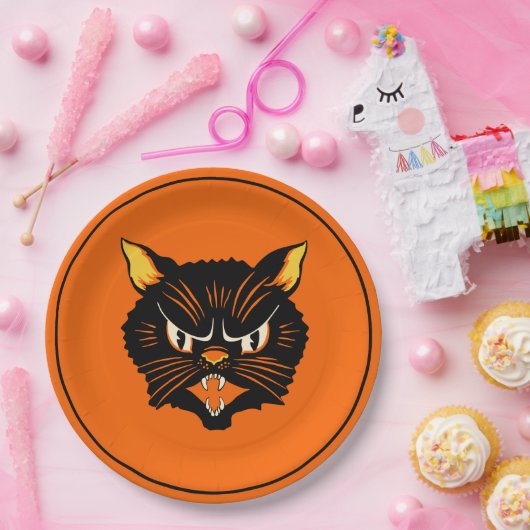 ヴィンテージのハロウィンの黒猫のプレート ペーパープレート (パーティー)