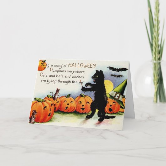 ヴィンテージのハロウィンの黒猫の折られたサンキューカード サンキューカード (正面)