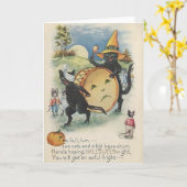 ヴィンテージのハロウィンの黒猫の挨拶状 カード (黄色い花)