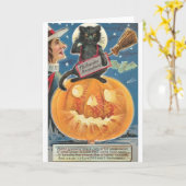 ヴィンテージのハロウィンの黒猫の挨拶状 カード (黄色い花)