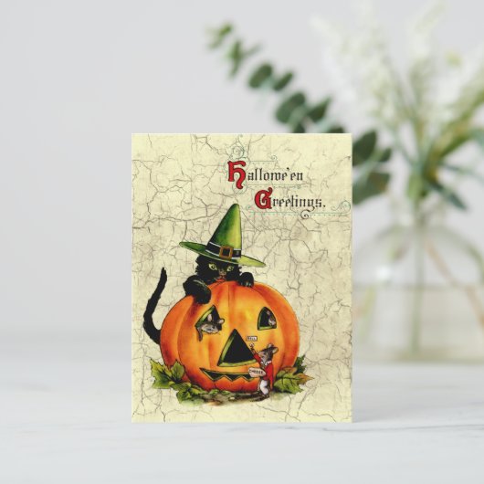 ヴィンテージのハロウィンの黒猫の郵便はがき シーズンポストカード (スタンド正面)