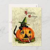 ヴィンテージのハロウィンの黒猫の郵便はがき シーズンポストカード (正面/裏面)