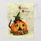 ヴィンテージのハロウィンの黒猫の郵便はがき シーズンポストカード (正面)