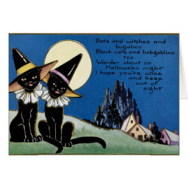 ヴィンテージのハロウィンの黒猫はメッセージカードを加えます
