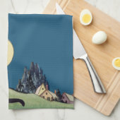 ヴィンテージのハロウィンの黒猫 キッチンタオル (四つ折り)