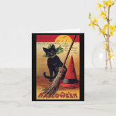 ヴィンテージのハロウィンの黒猫、天狗巣および帽子 カード (黄色い花)