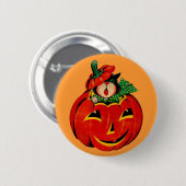 ヴィンテージのハロウィンの黒猫 缶バッジ (正面&裏面)