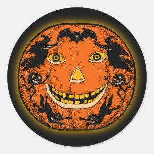 ヴィンテージのハロウィンジャックO'Lanternのステッカー ラウンドシール