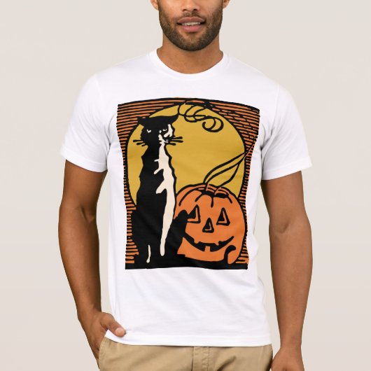 ヴィンテージのハロウィン猫およびジャックO'Lanternのワイシャツ Tシャツ (正面)