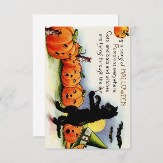 ヴィンテージのハロウィン猫のカボチャ平らなサンキューカード サンキューカード (正面/裏面)