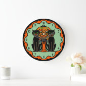 ヴィンテージのハロウィン猫の時計 ラージ壁時計 (ホーム)