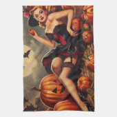 ヴィンテージのハロウィーンのピン留め キッチンタオル (縦)