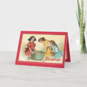 ヴィンテージのハロウィーンの女の子はリンゴのためにボビング カード (正面)