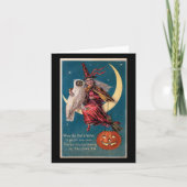 ヴィンテージのハロウィーンの魔女と月とフクロウのカード カード (正面)