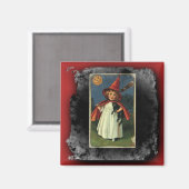 ヴィンテージのハロウィーンの魔女エリーの背景 マグネット (正面/裏面)