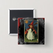 ヴィンテージのハロウィーンの魔女エリーの背景 缶バッジ (正面&裏面)