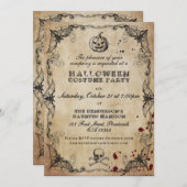 ヴィンテージのハロウィーン衣装パーティの招待状 (正面/裏面)