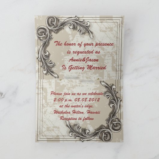 ヴィンテージのハワイのハイビスカスの花の熱帯結婚式 招待状 (内部)