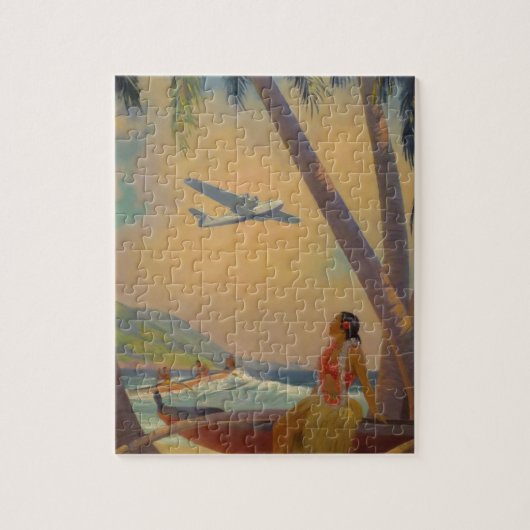 ヴィンテージのハワイ旅行-ハワイの女の子のダンサー ジグソーパズル (縦)