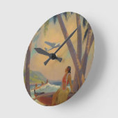 ヴィンテージのハワイ旅行-ハワイの女の子のダンサー ラウンド壁時計 (傾斜)