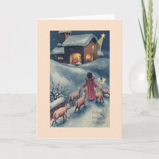 ヴィンテージのハンガリーの天使の出生のクリスマスカード シーズンカード (正面)