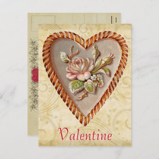 ヴィンテージのハートのバレンタインの郵便はがき シーズンポストカード (正面/裏面)