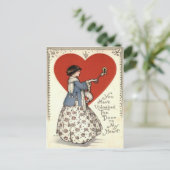 ヴィンテージのハートのバレンタインカードへのレトロの女の子の鍵 シーズンポストカード (スタンド正面)