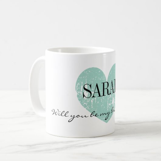ヴィンテージのハートの私の新婦付添人のマグです コーヒーマグカップ (正面左)