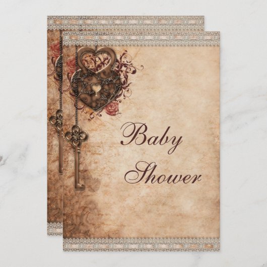 ヴィンテージのハートロックおよび主中立ベビーシャワー 招待状 (正面/裏面)