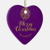 ヴィンテージのハート形の紫色のメリークリスマス セラミックオーナメント (右)