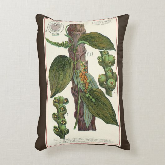 ヴィンテージのハーブ香辛料、黒胡椒の植物 アクセントクッション (正面(垂直))