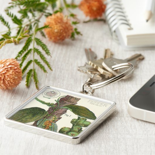 ヴィンテージのハーブ香辛料、黒胡椒の植物 キーホルダー (側面)