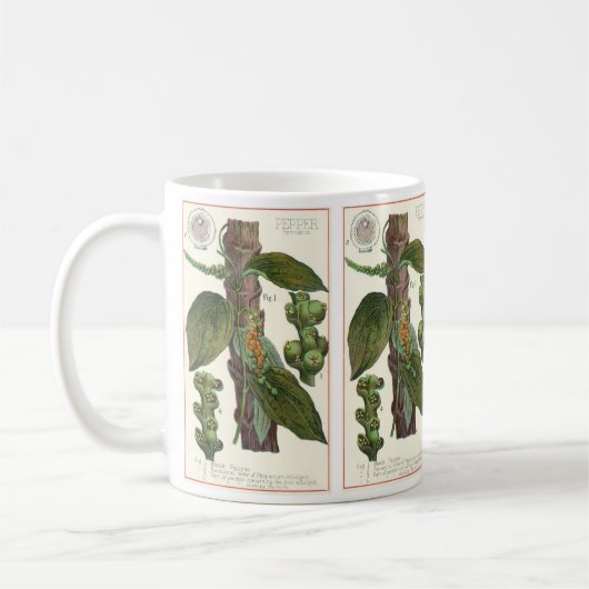 ヴィンテージのハーブ香辛料、黒胡椒の植物 コーヒーマグカップ (左)